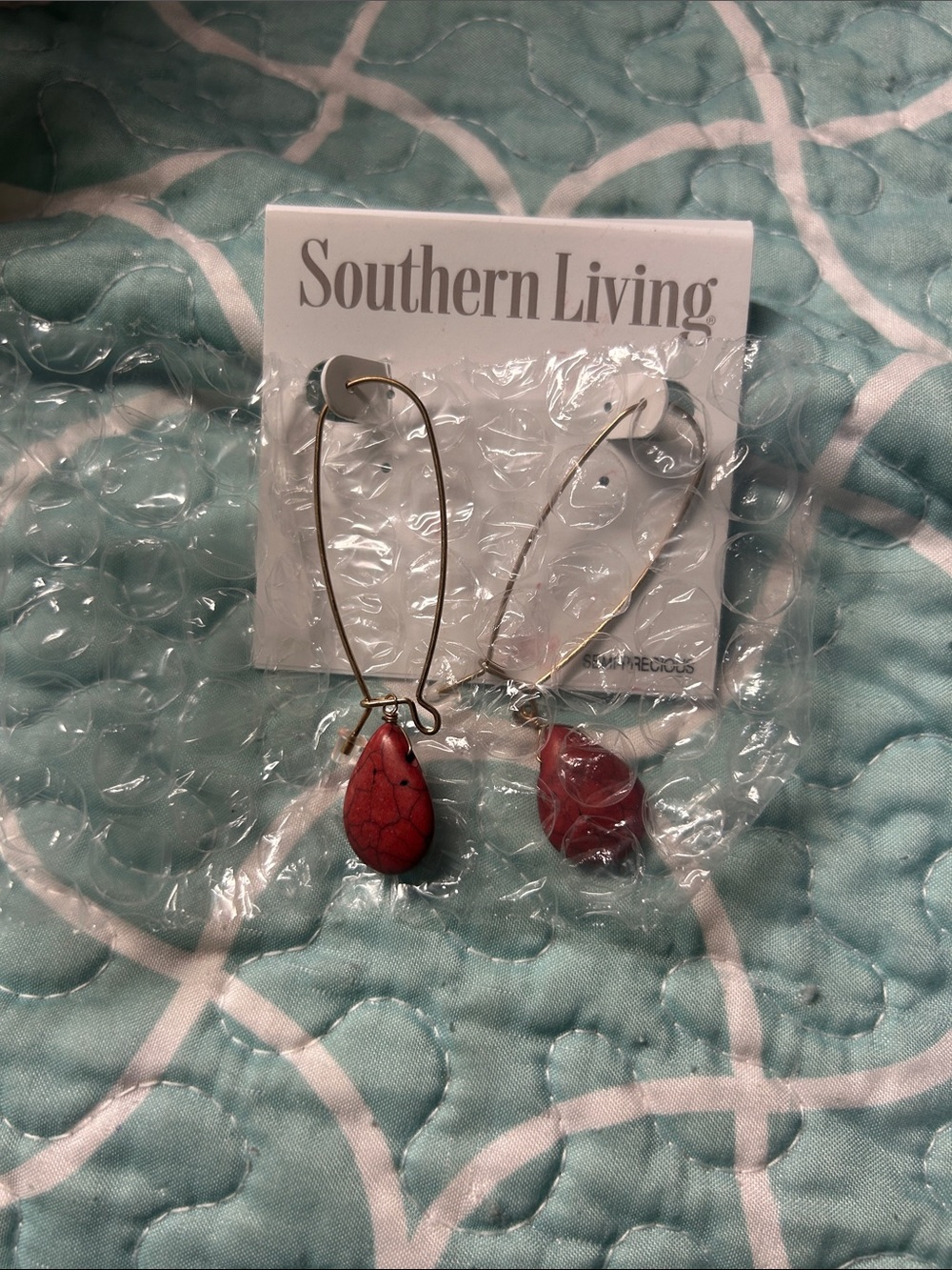Southern Living Gold-Tone Dangle Earrings with Red Stone Charms
